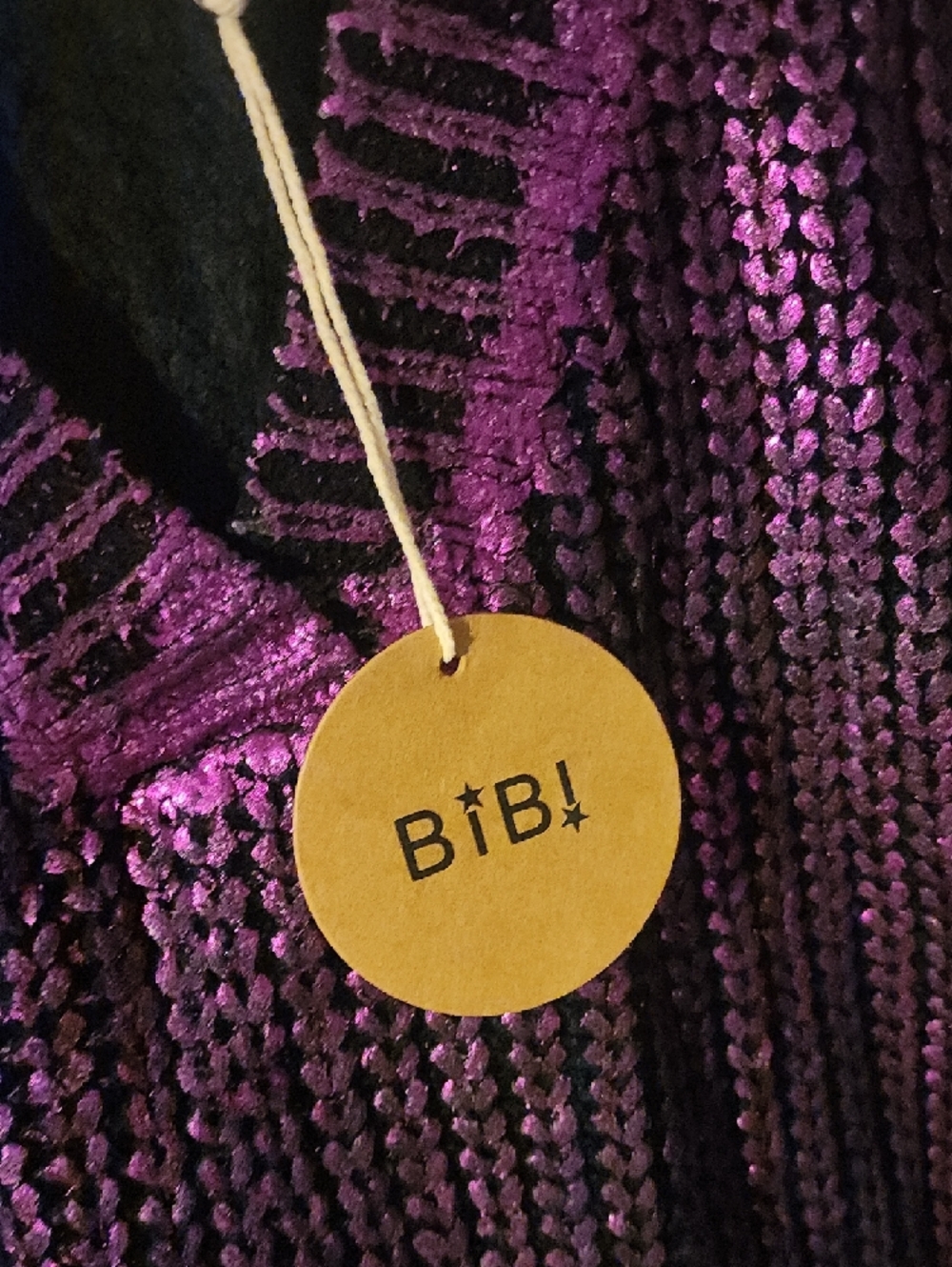 BiBi Purple Sequin V-Neck Sweater with Gold and Green Accent Sleeves - Picture 4 of 4